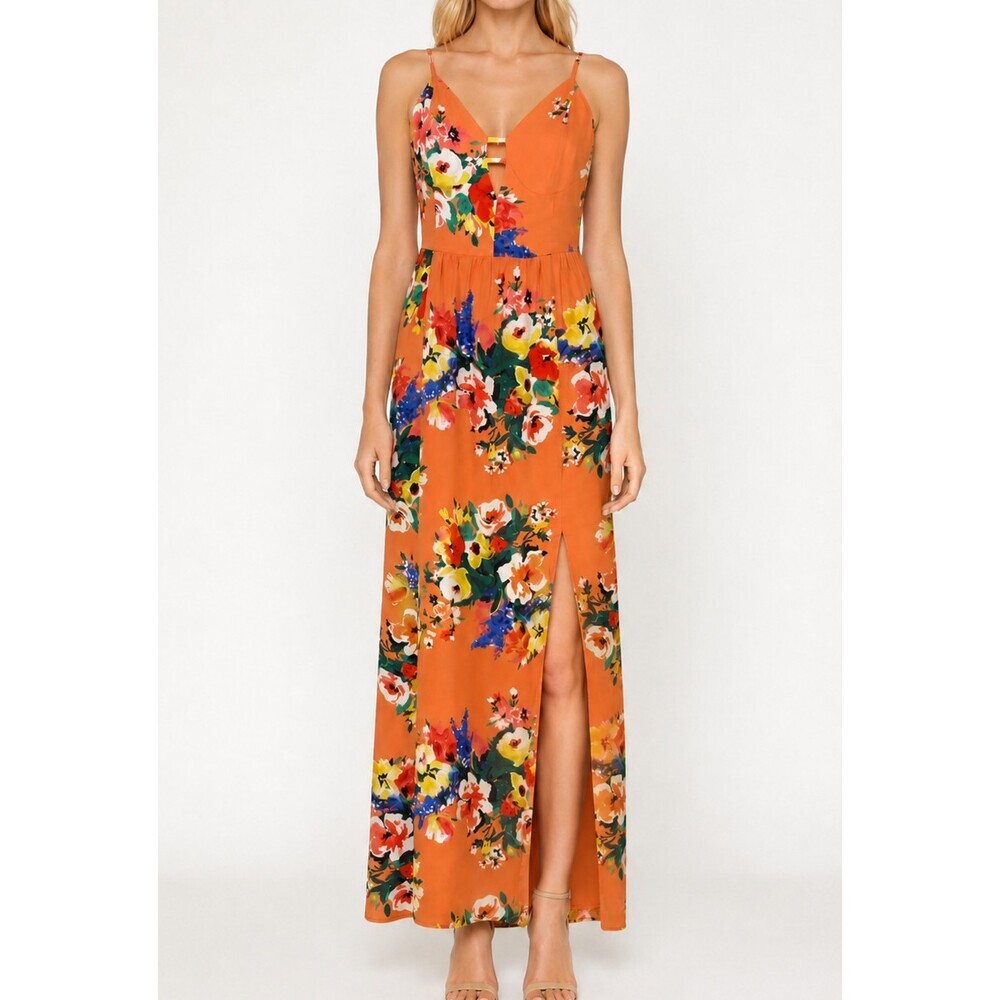 Express Peach Floral Side Slit Maxi Dress NWT - Size XS